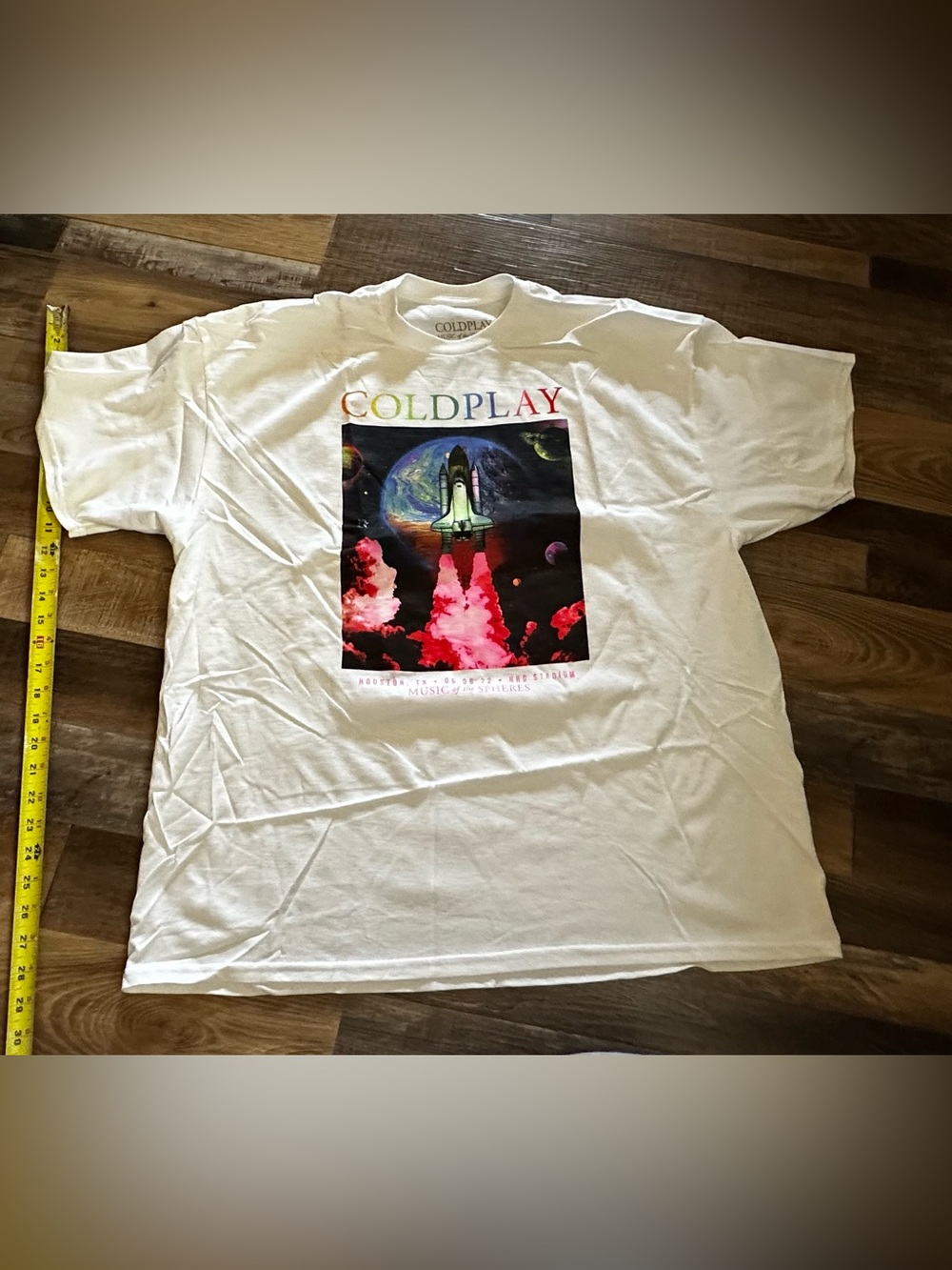 Coldplay White Short Sleeve Graphic Tee - Space Shuttle Design